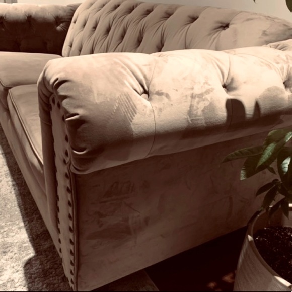 LUXURIOUS VELVET CHESTERFIELD SOFA IN TAUPE - Picture 7 of 8